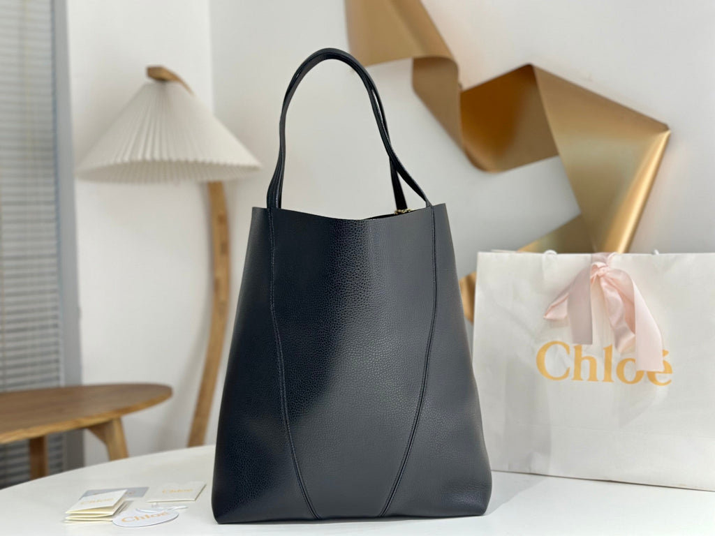 Chloe Spin Tote Bag Large 35cm Black Calfskin 272269