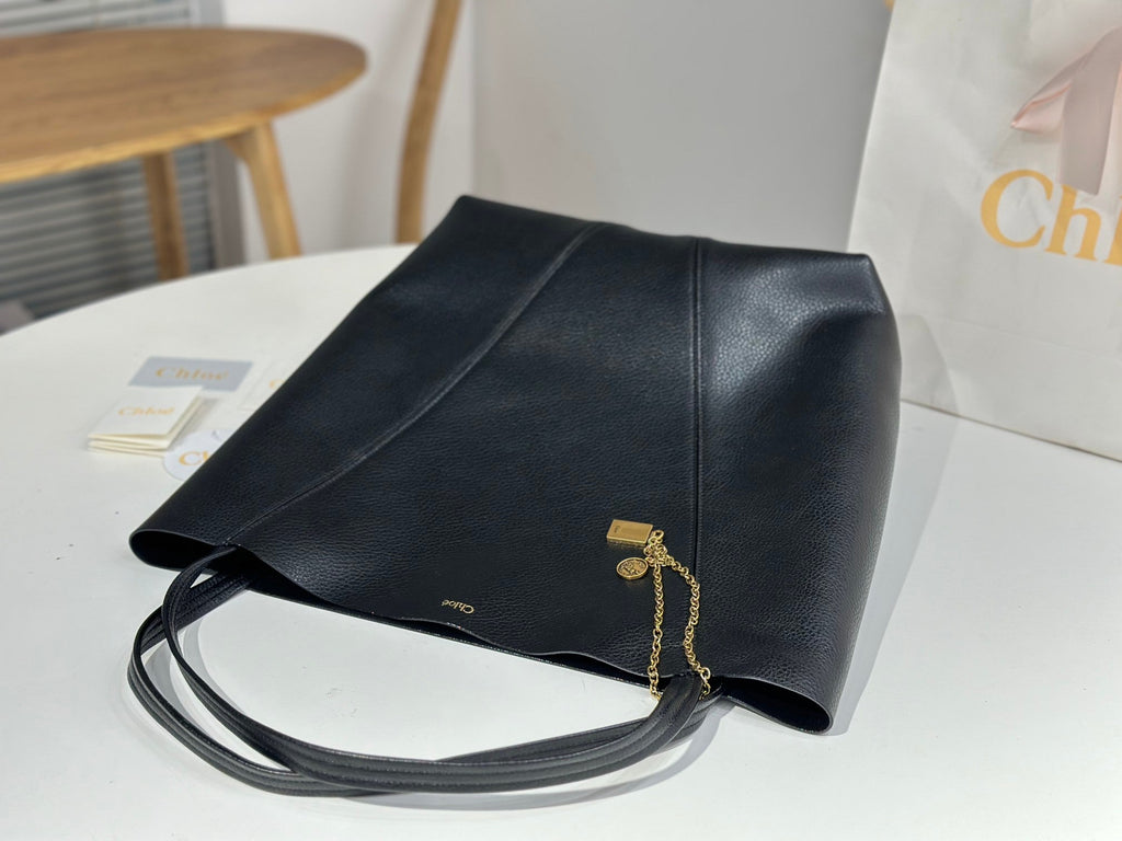 Chloe Spin Tote Bag Large 35cm Black Calfskin 272269