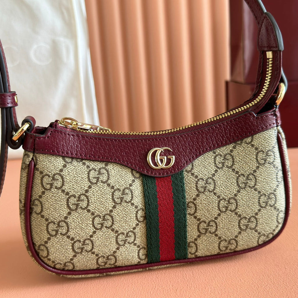 GG Ophidia Mini Shoulder Bag Red Beige Brown Leather Canvas