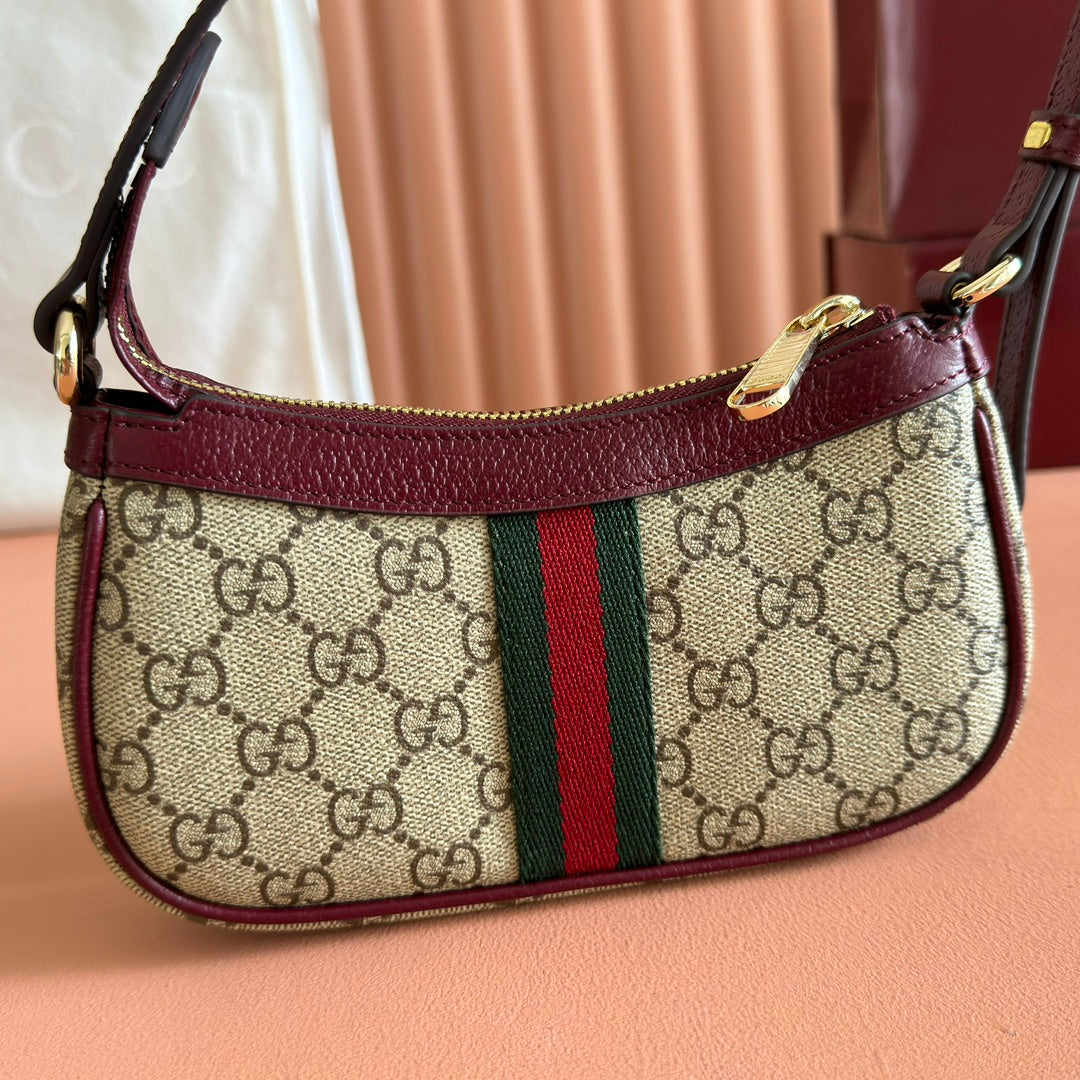 GG Ophidia Mini Shoulder Bag Red Beige Brown Leather Canvas