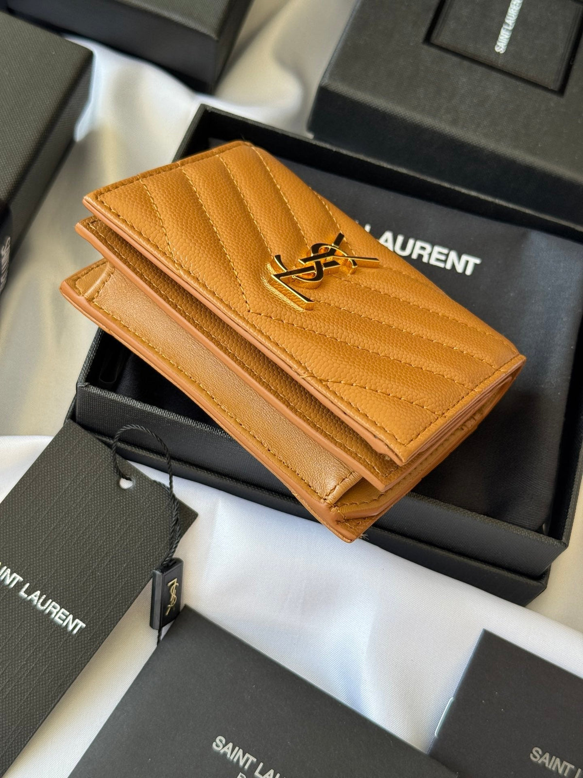YSL Wallet Brown Gold Cowhide 240576