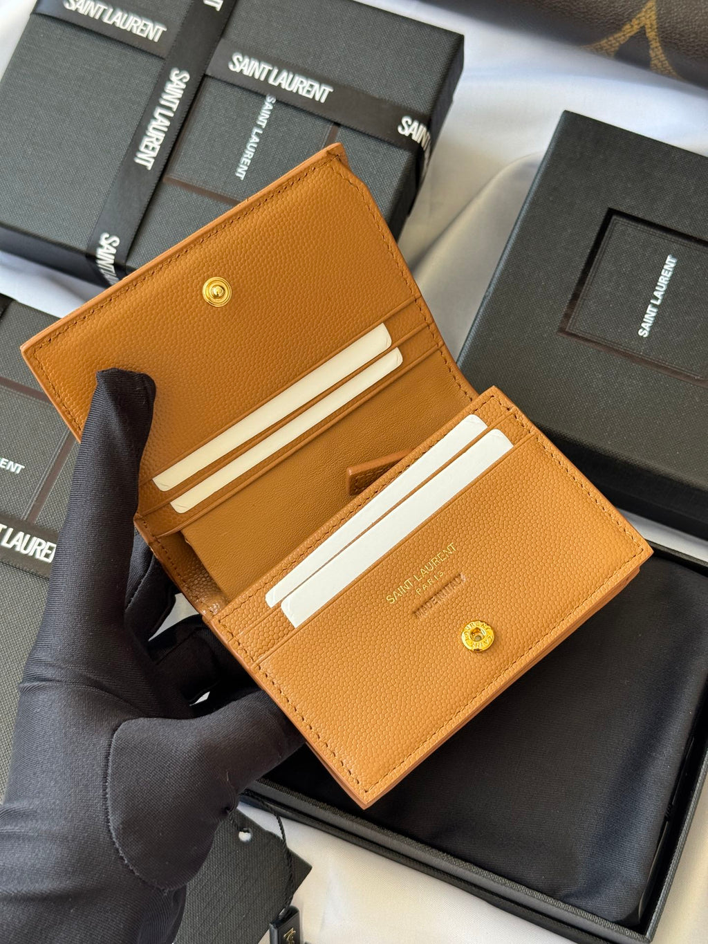 YSL Wallet Brown Gold Cowhide 240576