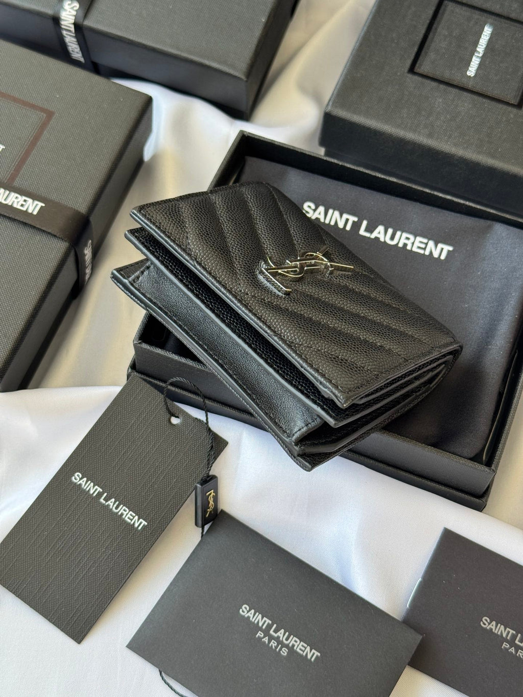YSL Wallet Black Silver Cowhide 240574