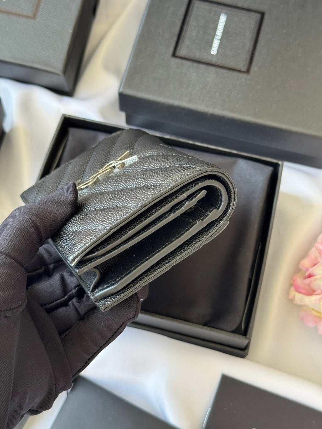 YSL Wallet Black Silver Cowhide 240574