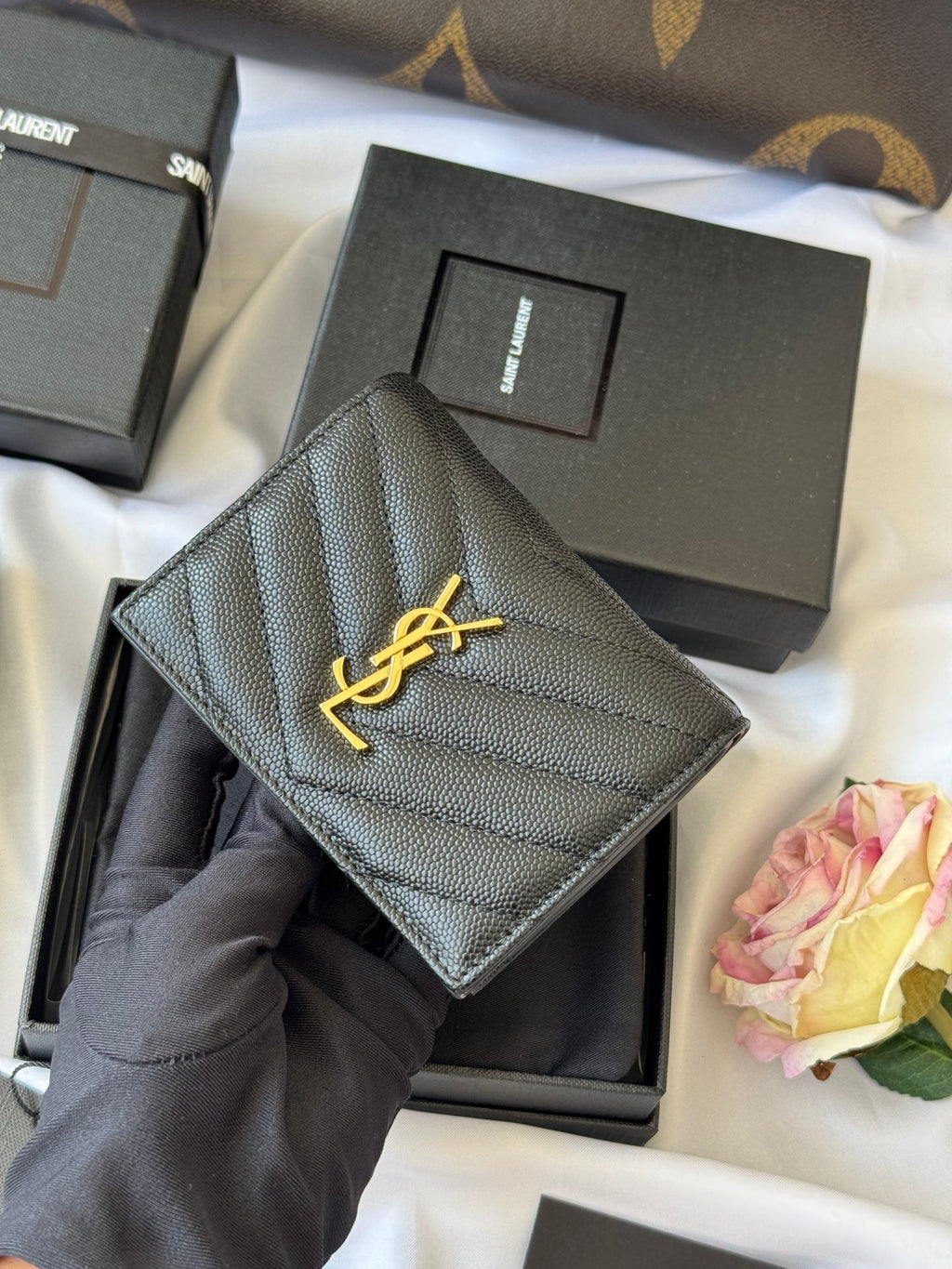 YSL Wallet Black Gold Cowhide 240572