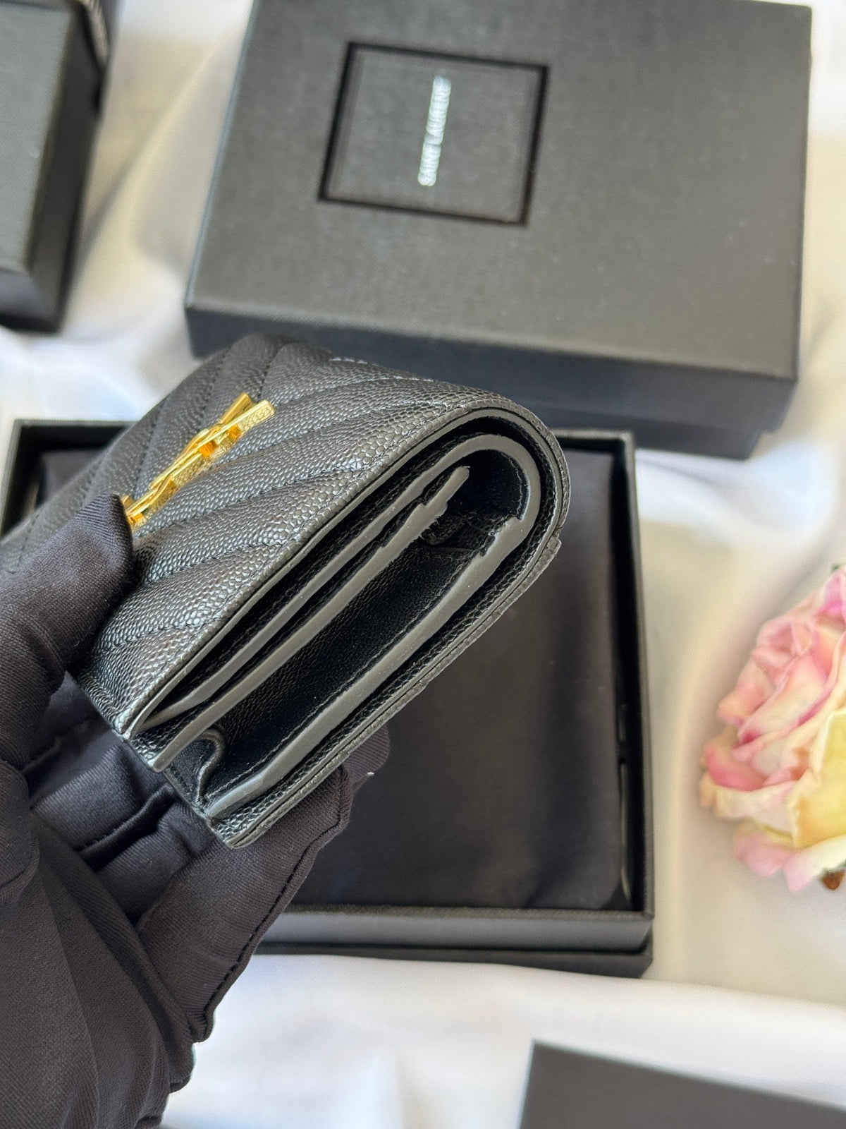 YSL Wallet Black Gold Cowhide 240572