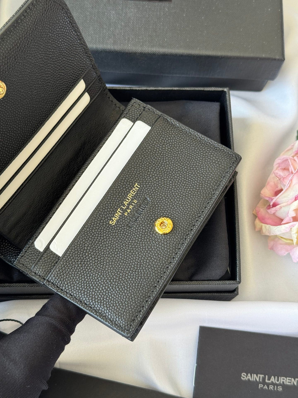 YSL Wallet Black Gold Cowhide 240572