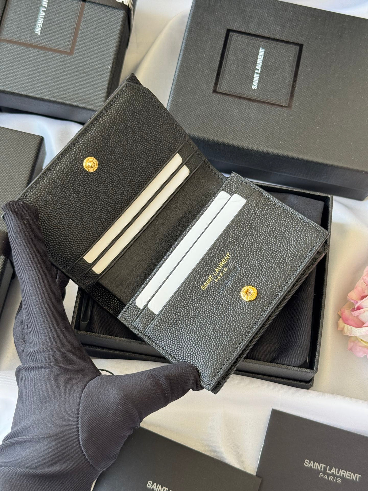 YSL Wallet Black Gold Cowhide 240572