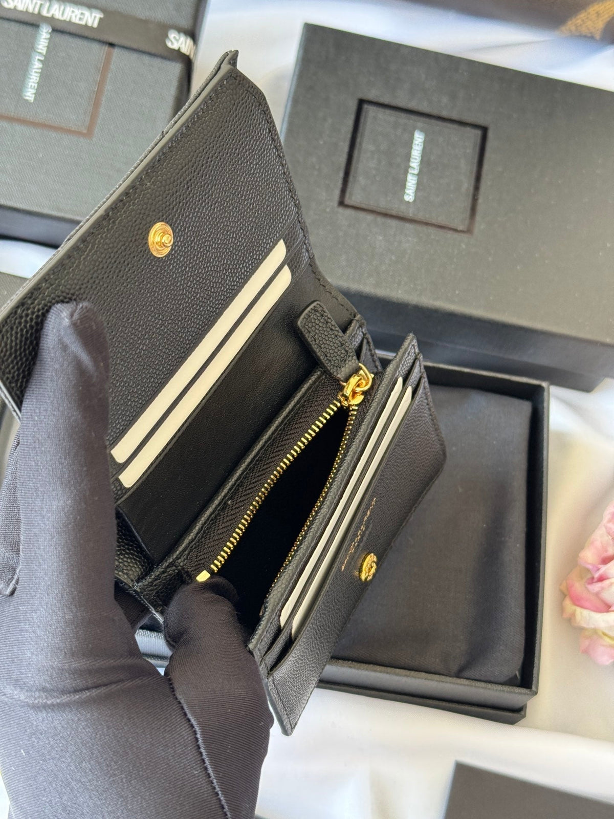 YSL Wallet Black Gold Cowhide 240572
