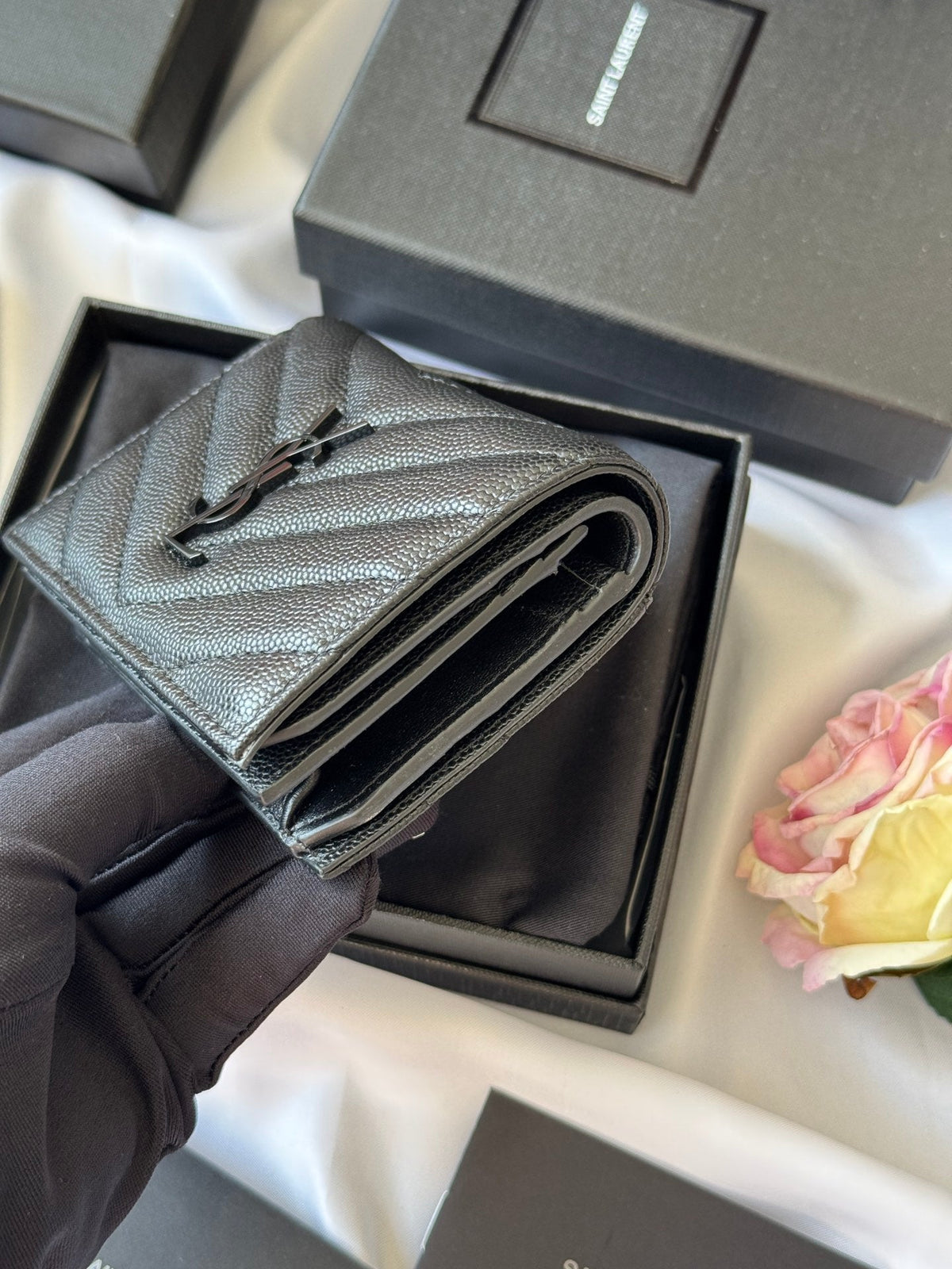 YSL Wallet Black Cowhide 240570