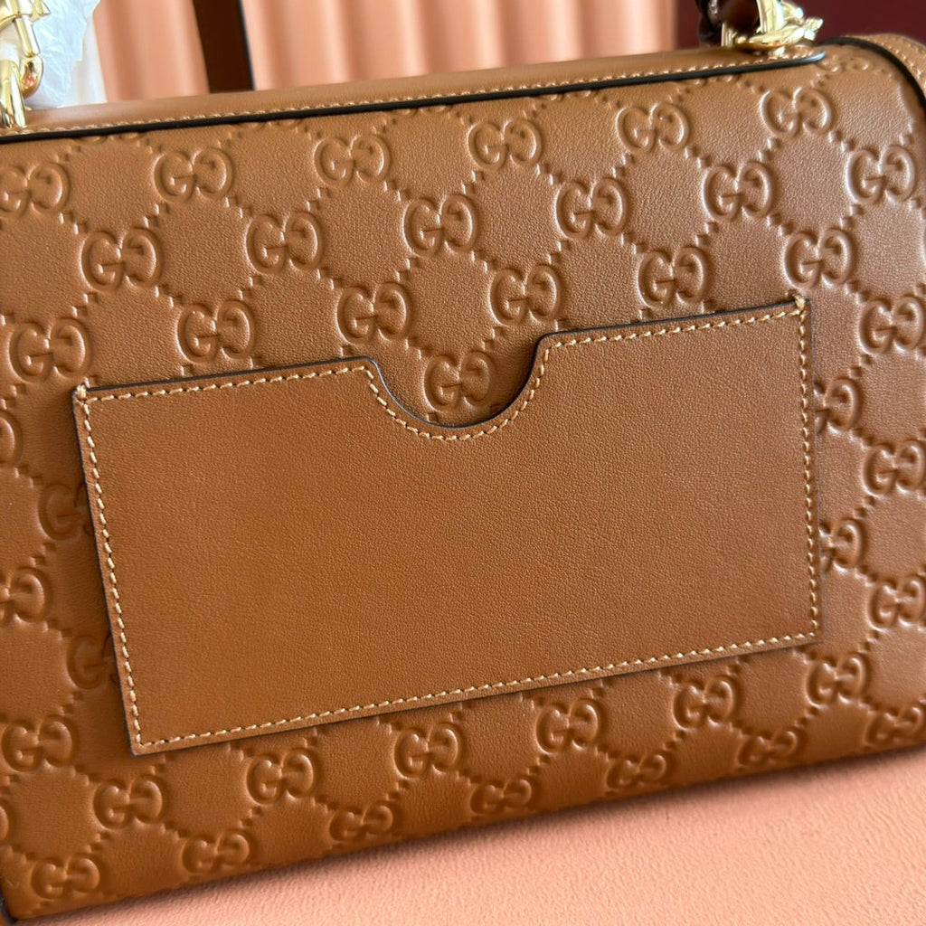 GG Padlock Handbag 26cm Brown GG Pattern Leather