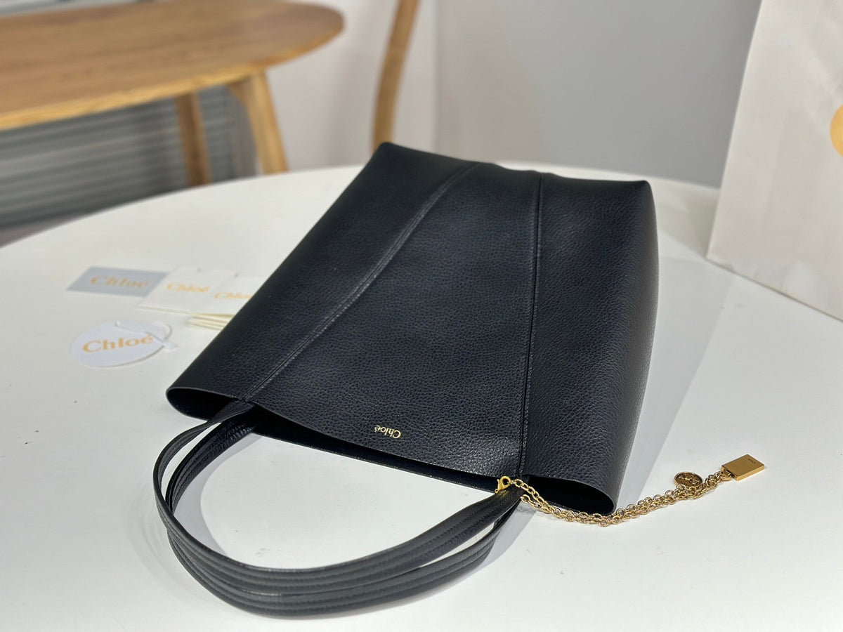 Chloe Spin Medium Bag 27cm Black Calfskin
