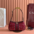 GG Ophidia Crystals Small Shoulder Bag 26cm Burgundy Canvas