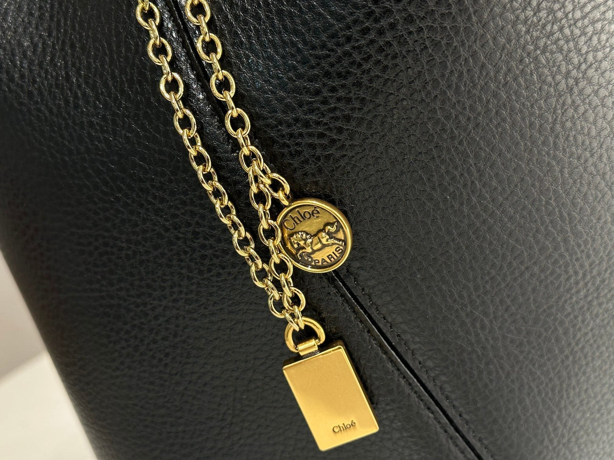 Chloe Spin Medium Bag 27cm Black Calfskin