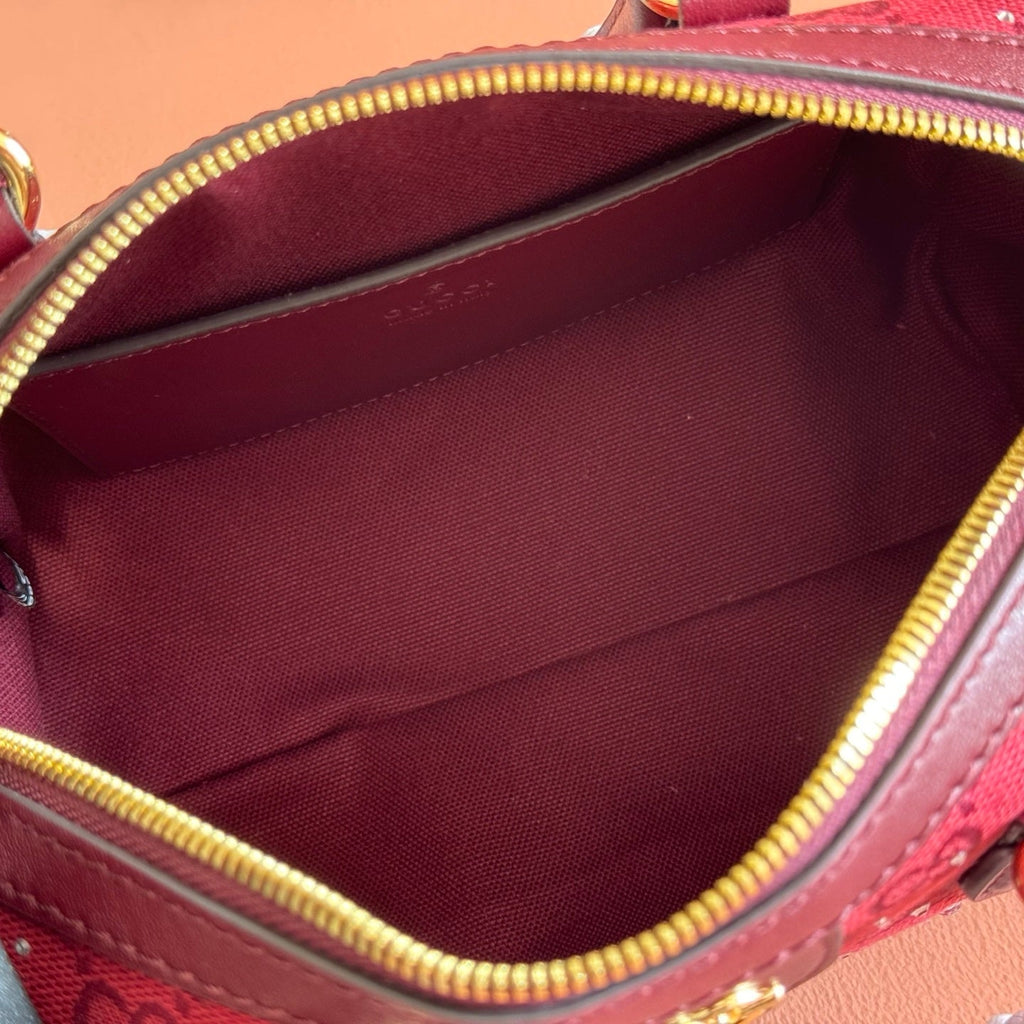GG Ophidia Crystals Small Boston Bag 21cm Burgundy Canvas