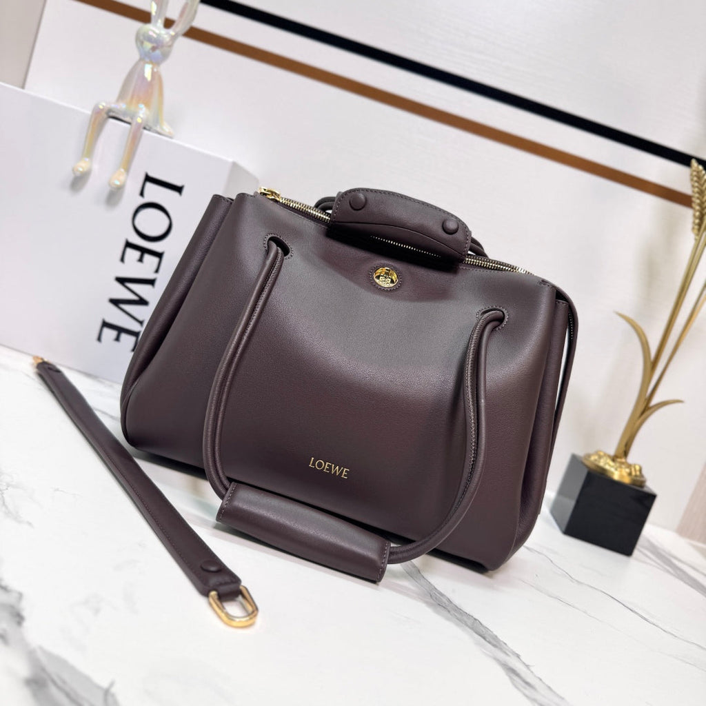 Loewe Madrid Handbag 28.5 Dark Reddish Brown Cowhide
