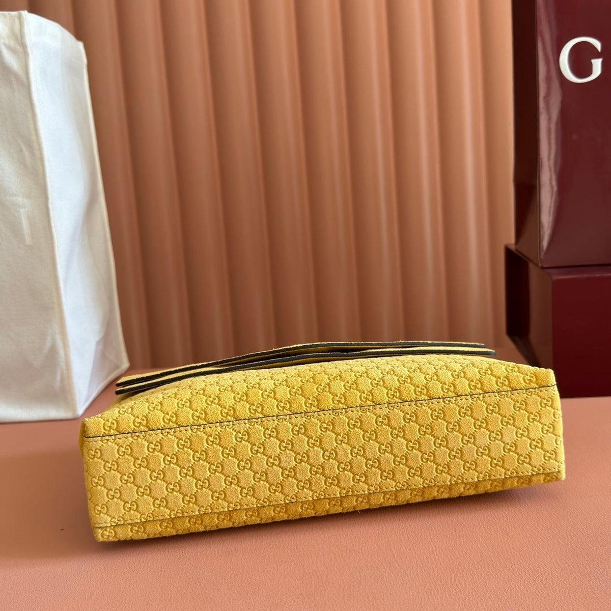 GG Medium Shoulder Bag With Chain Yellow GG Suede