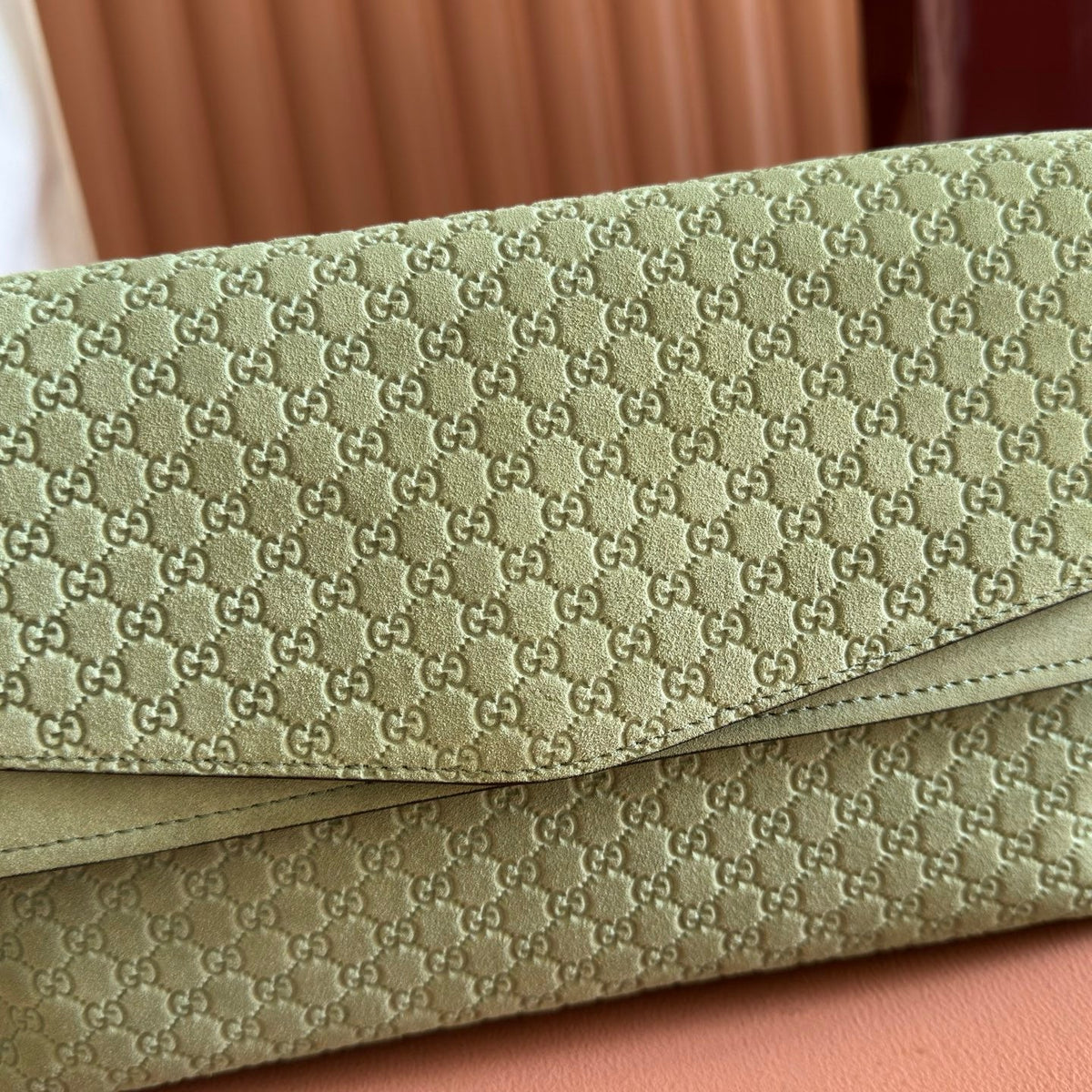 GG Medium Shoulder Bag With Chain Light Olive Green GG Suede