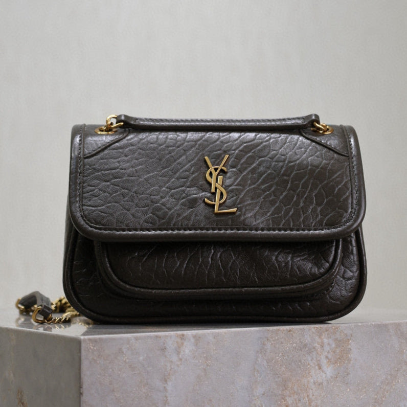 YSL Niki Bag 18cm Black Gold Sheepskin