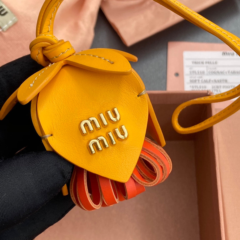 Leather Bag Charm Yellow Orange 240348