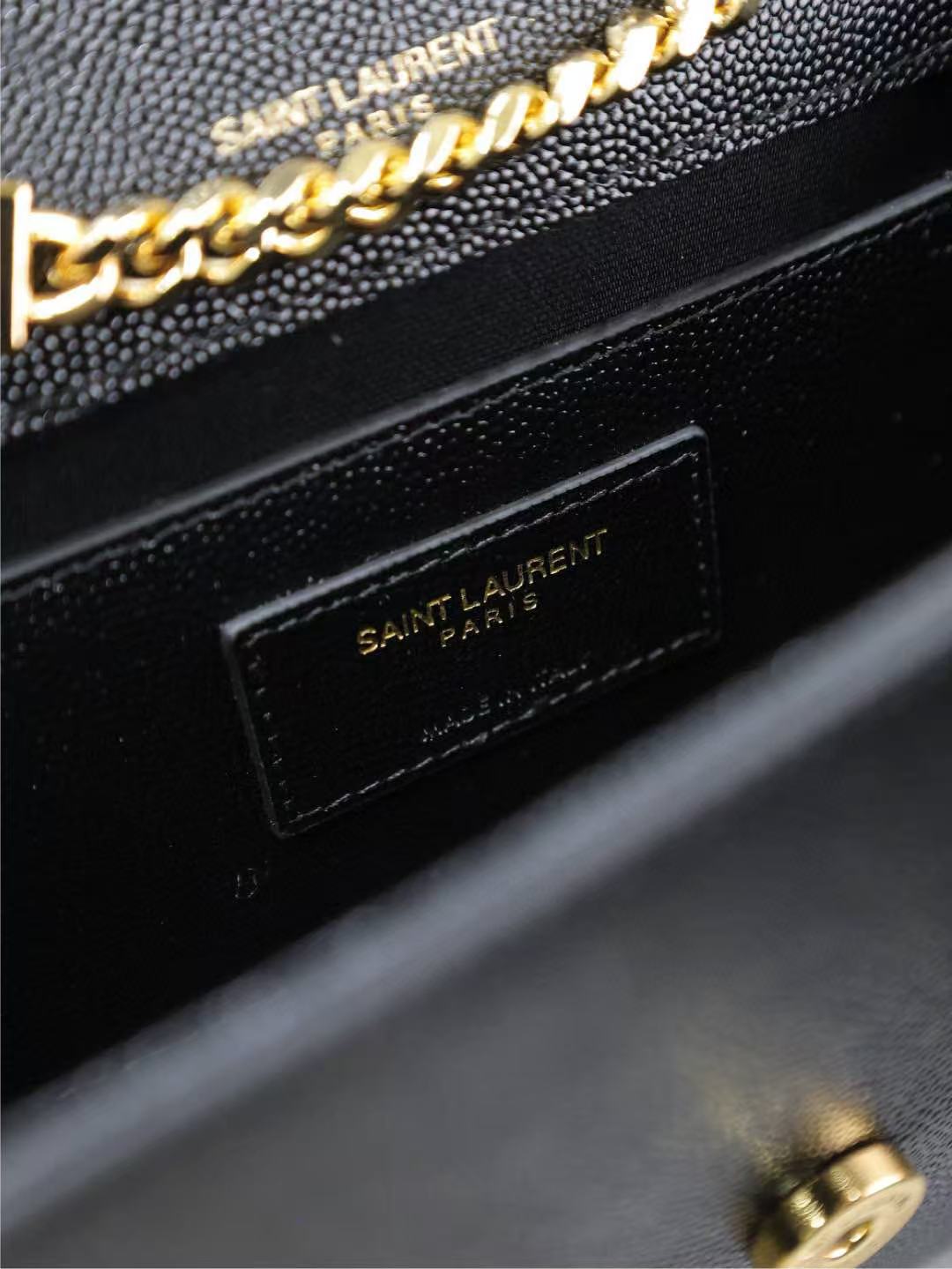 YSL Kate Small Chain Bag 20cm Black Gold Grained Calfskin