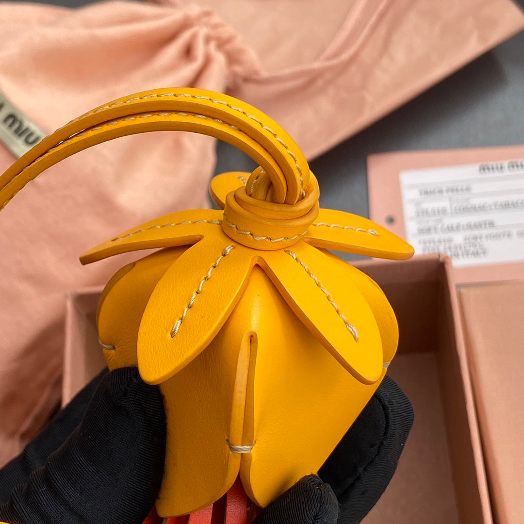 Leather Bag Charm Yellow Orange 240348