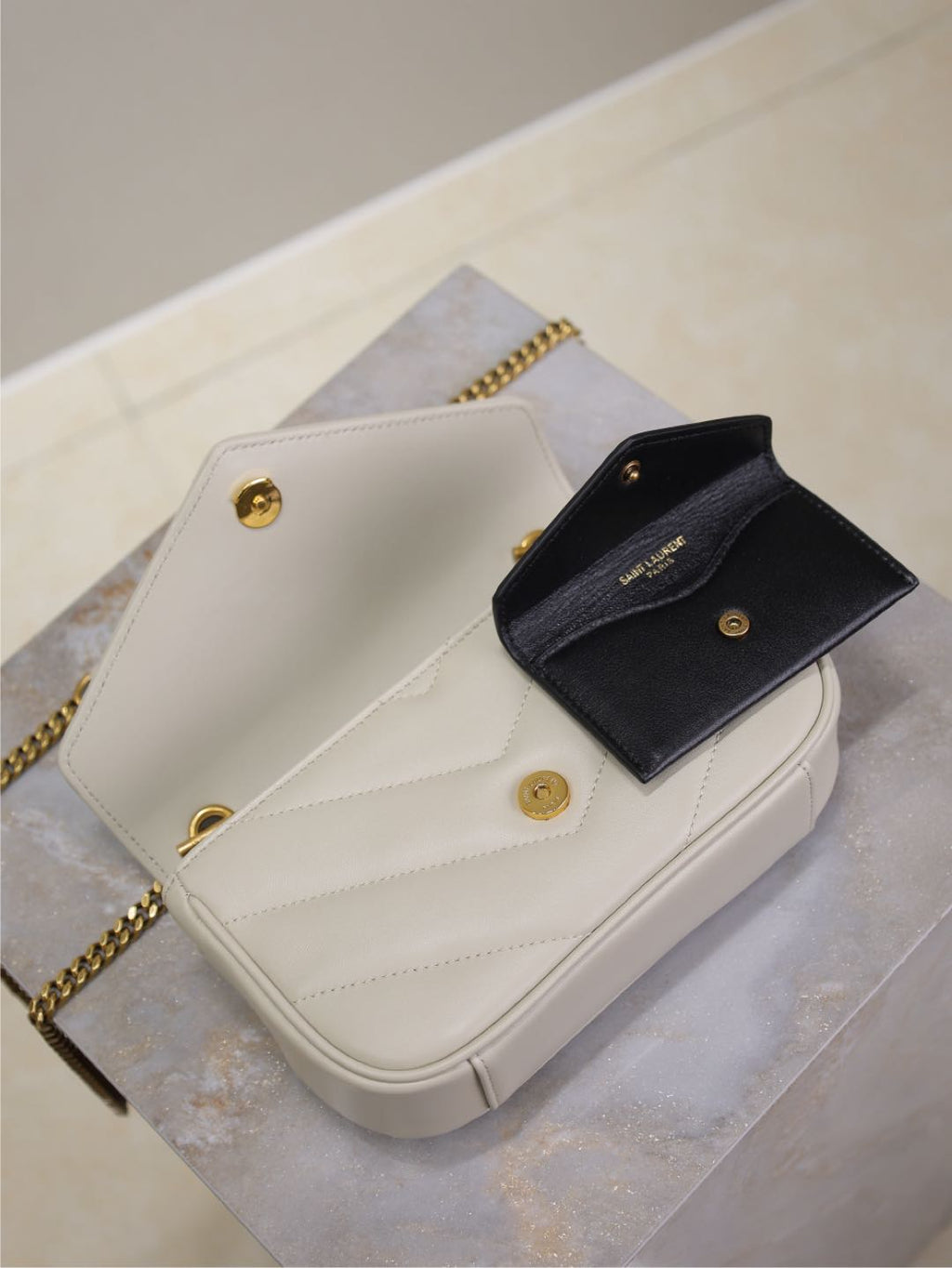 LOULOU MINI 20 IN WHITE SHEEPSKIN GOLD HARDWARE