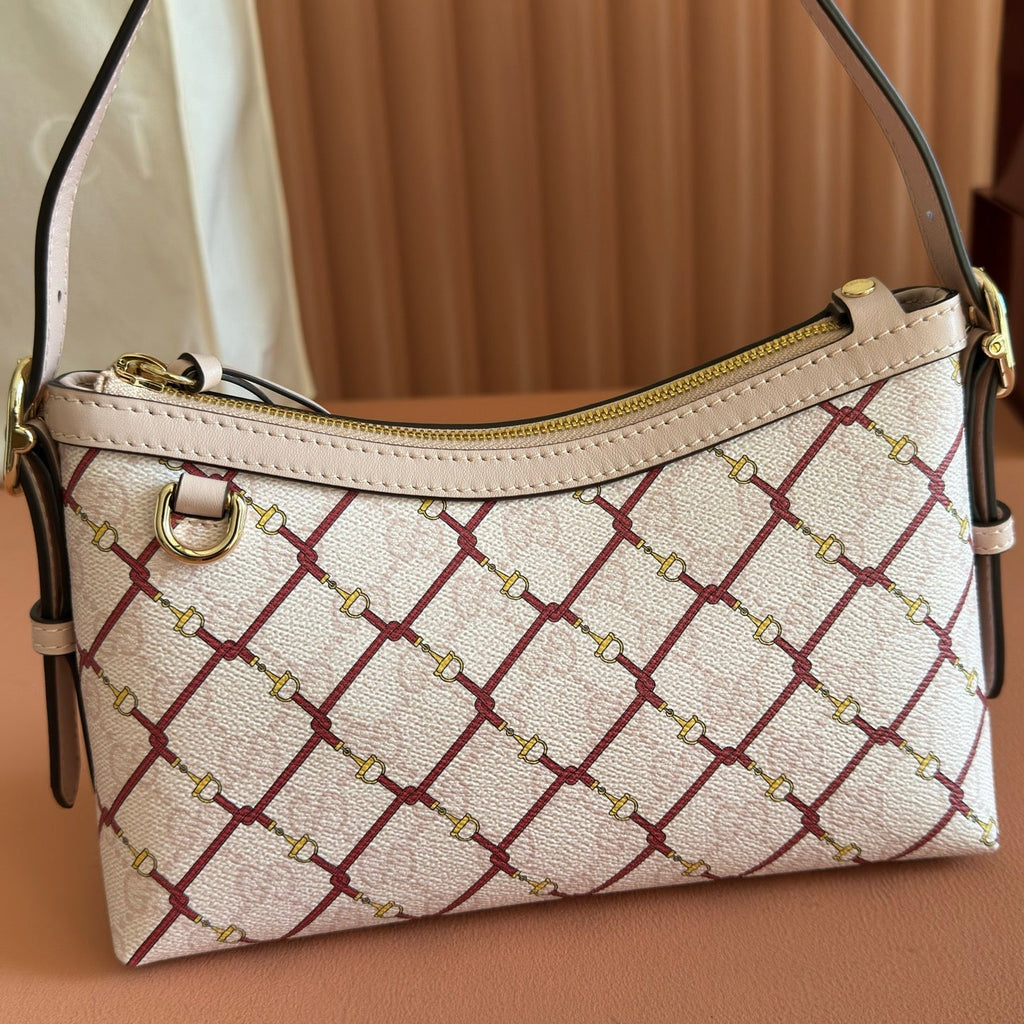GG Emblem Small Shoulder Bag 22cm Red Pink GG Fabric