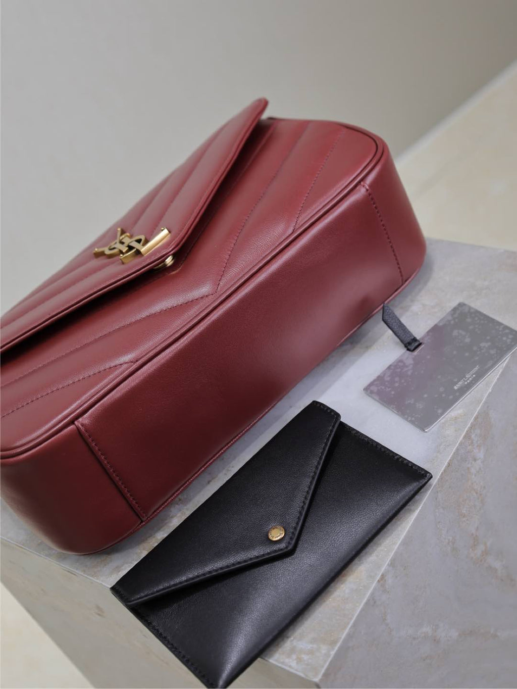 LOULOU MEDIUM 29 IN BURGUNDY RED SHEEPSKIN GOLD HARDWARE