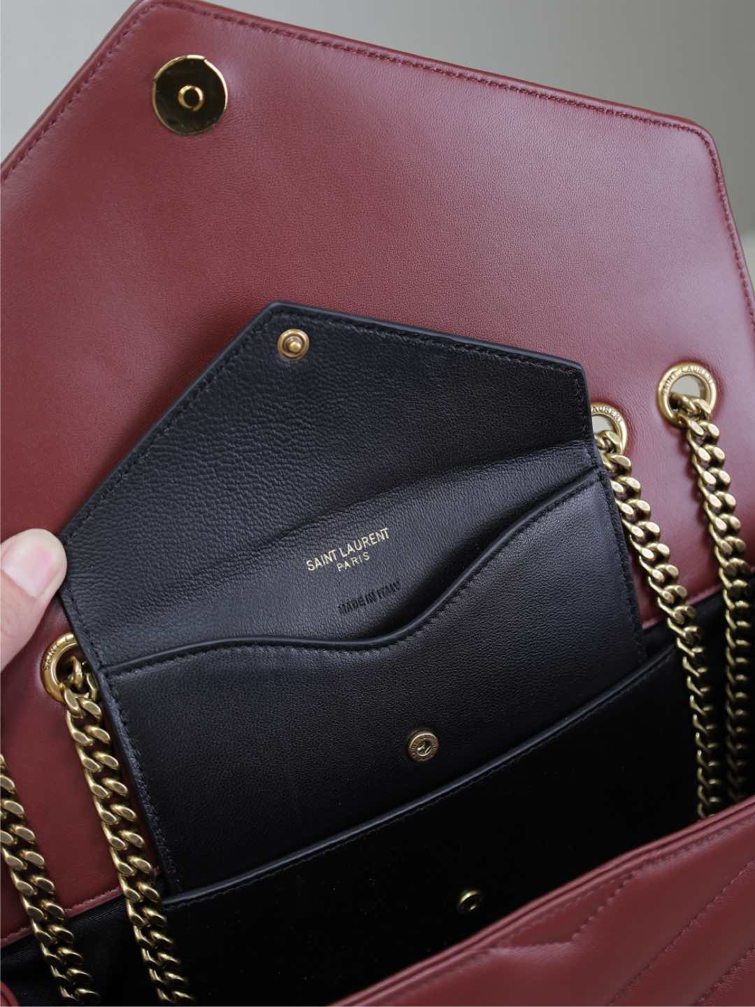 LOULOU MEDIUM 29 IN BURGUNDY RED SHEEPSKIN GOLD HARDWARE