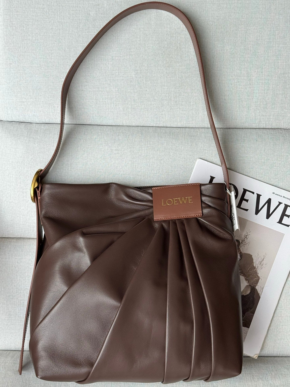 Loewe 2025 Draped Tote Bag Dark Chestnut Mellow Nappa Lambskin