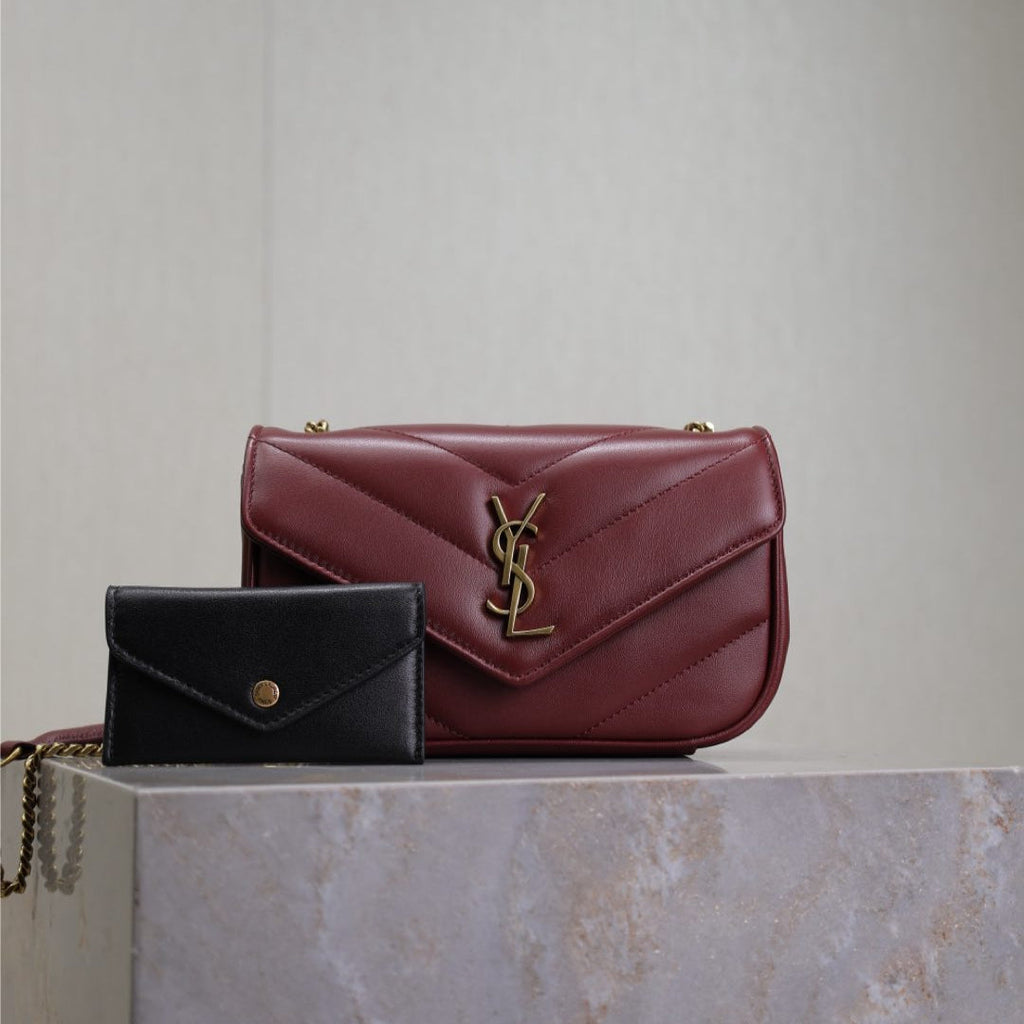 LOULOU MINI 20 IN BURGUNDY RED SHEEPSKIN GOLD HARDWARE