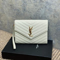 YSL Gold Hardware Logo Clutch 21cm White Caviar Cowhide