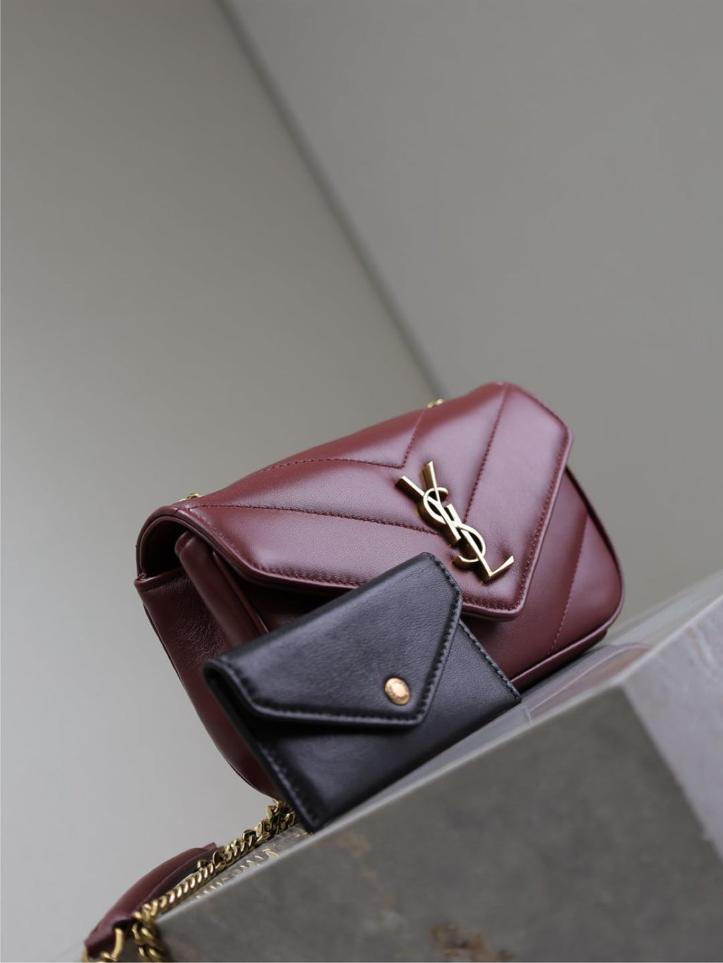LOULOU MINI 20 IN BURGUNDY RED SHEEPSKIN GOLD HARDWARE