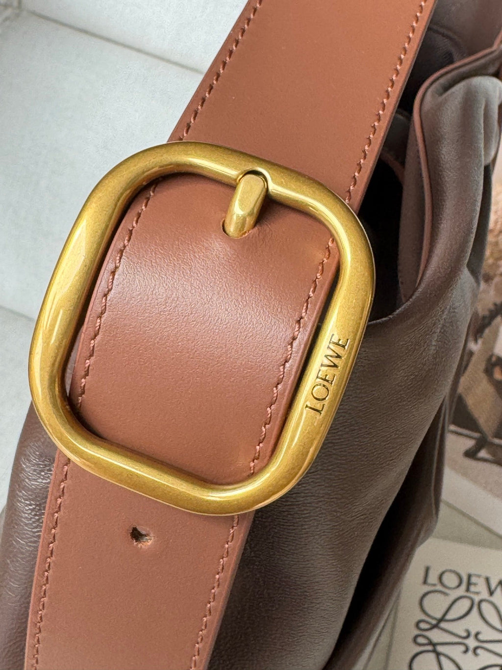 Loewe 2025 Draped Tote Bag Dark Chestnut Mellow Nappa Lambskin