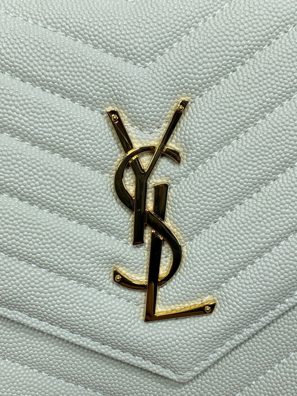 YSL Gold Hardware Logo Clutch 21cm White Caviar Cowhide