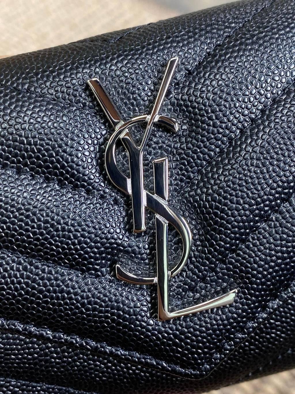 YSL Sliver Logo Monogram Card Flap Wallet 13.5cm Black Caviar Cowhide