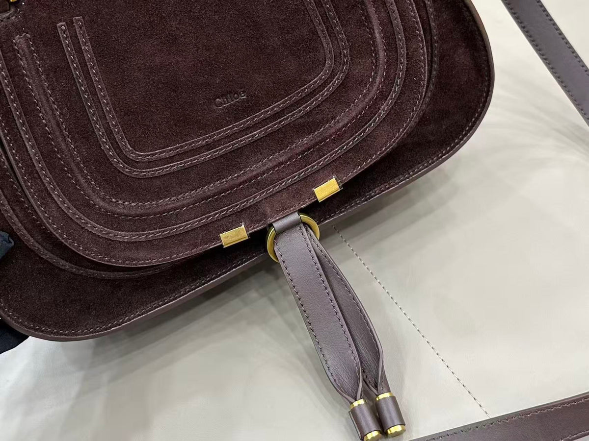 Marcie Bag In Grained Leather  Dark Brown Suede