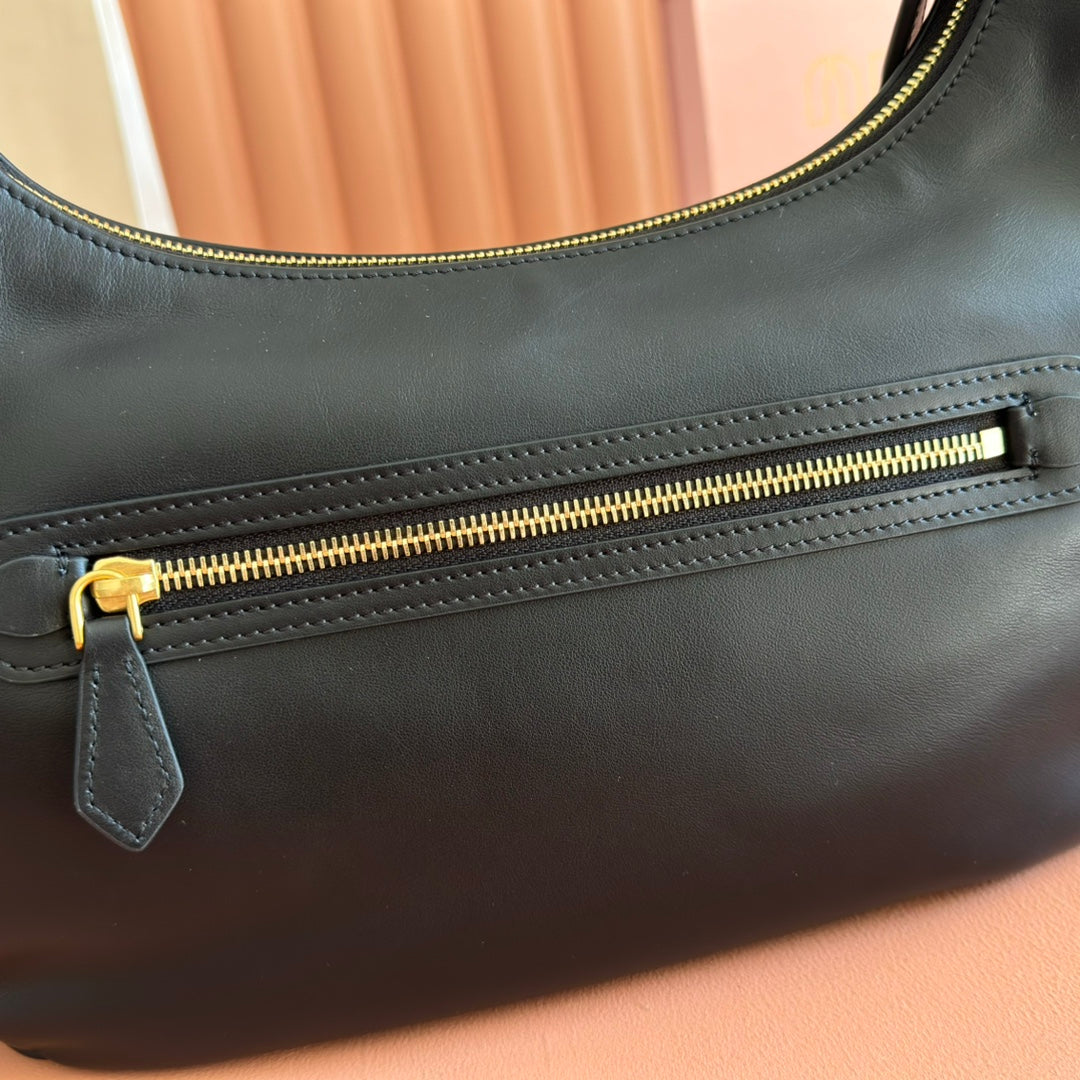 Miu Pocket Shoulder Bag Black Calfskin