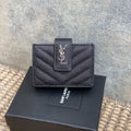 YSL Accordion Card Wallet Black 11cm Caviar Cowhide Sliver HW