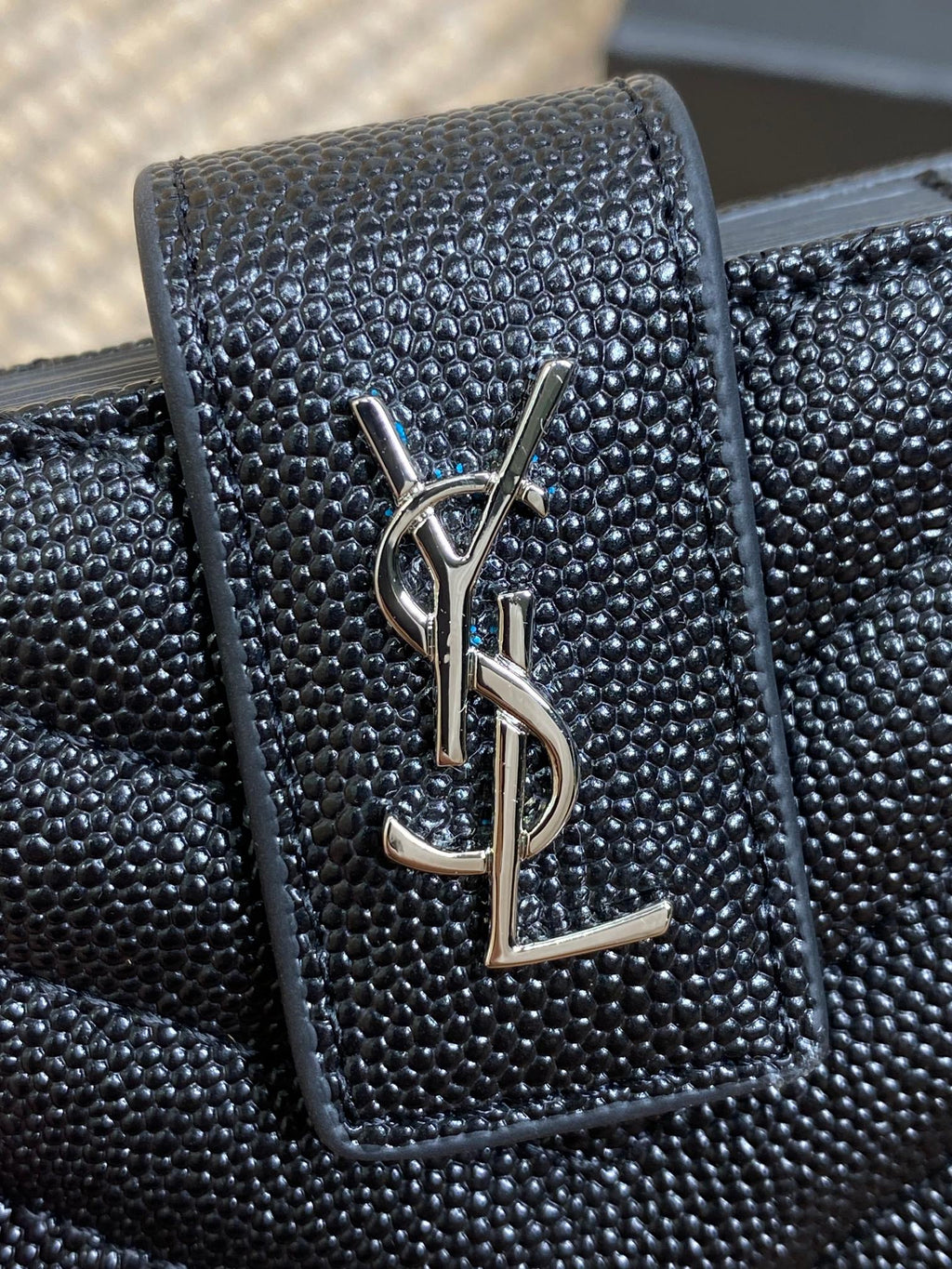 YSL Accordion Card Wallet Black 11cm Caviar Cowhide Sliver HW