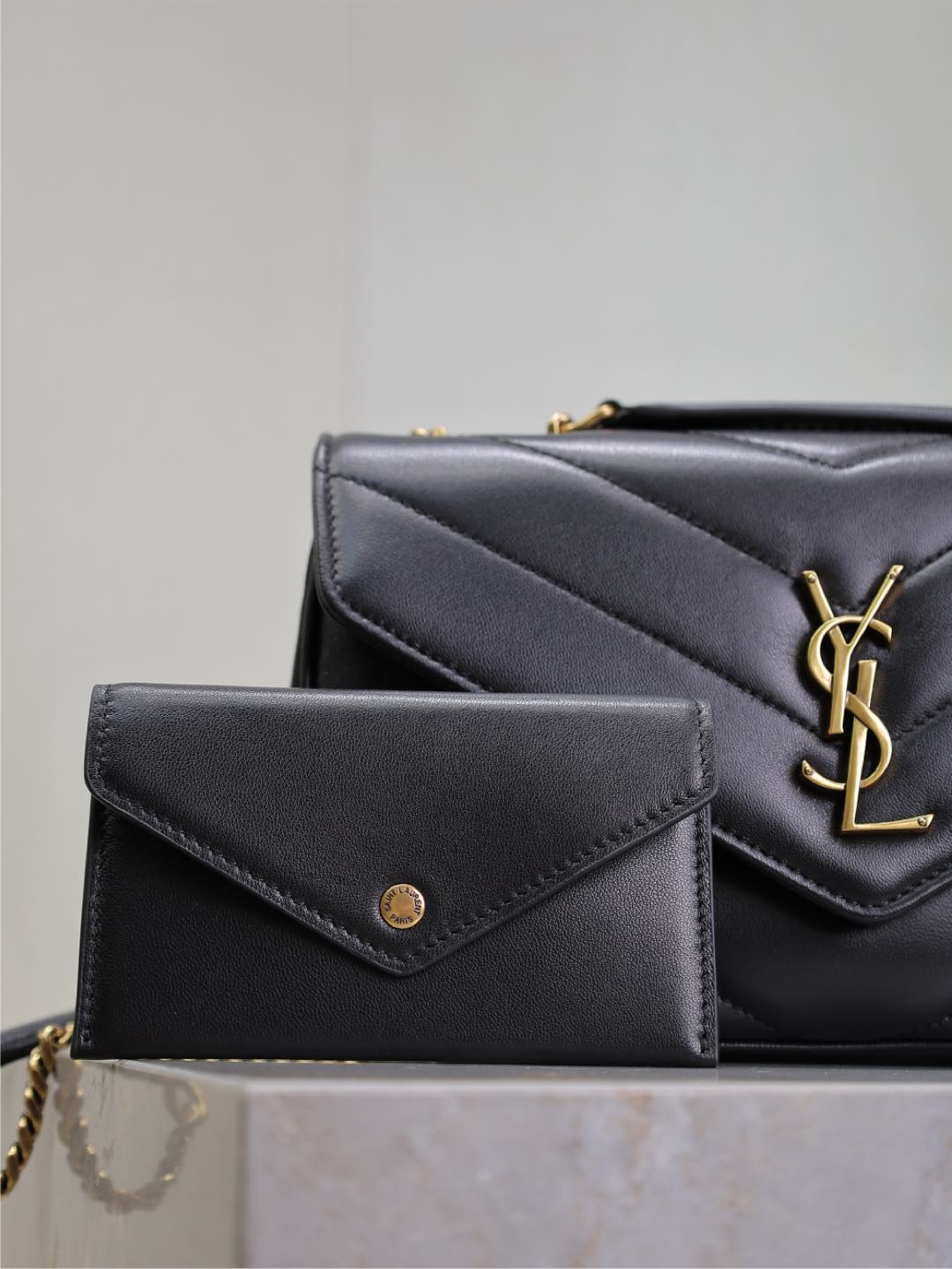 LOULOU SMALL 24 IN BLACK SHEEPSKIN GOLD HARDWARE