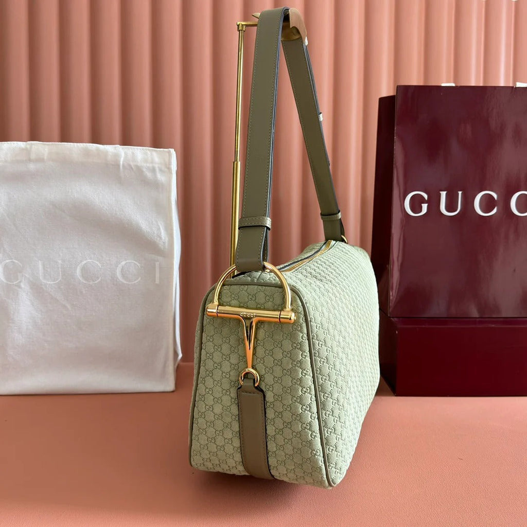 Gucci 2026 Half Horsebit Bag 38cm Green Suede Leather 277351
