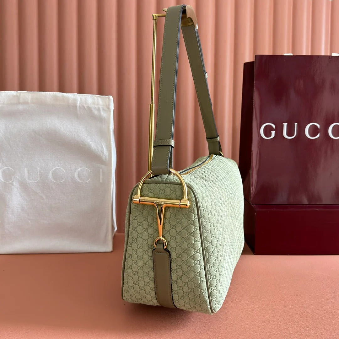 Gucci 2026 Half Horsebit Bag 38cm Green Suede Leather 277351