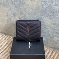 YSL Cassandre Matelassé Bi-Fold Wallet Black Caviar Cowhide Sliver HW