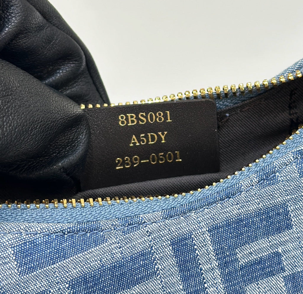 FENDIGRAPHY MINI 20 BAG IN AEGEAN BLUE DENIM FABRIC WITH GOLD HARDWARE