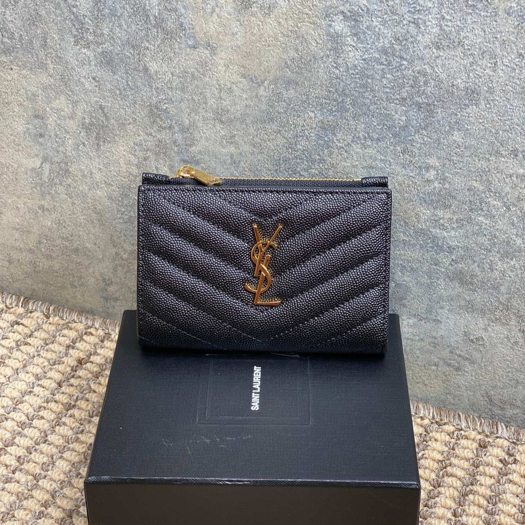 YSL Monogram Wallet Wallet 13cm Black Caviar Cowhide GHW