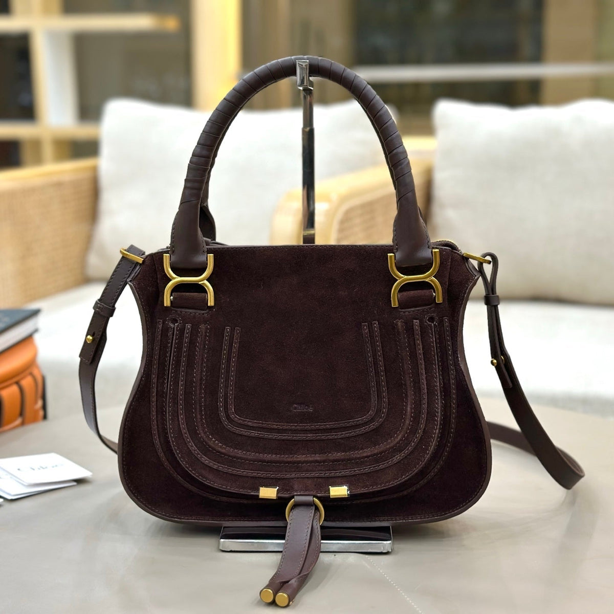 Chloe Small Marcie Bag Brown - Red Suede 281256
