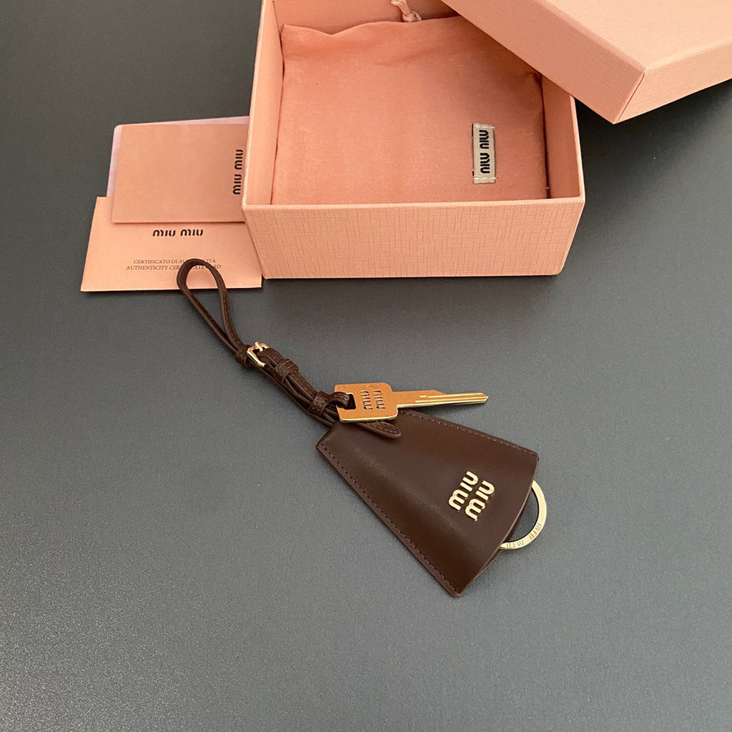 Leather Bag Charm With Key Chocolate Calfskin 240337
