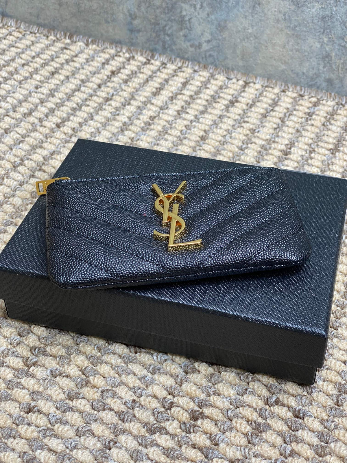 YSL Hook & Chain Zipper Coin Purse Caviar Cowhide GHW